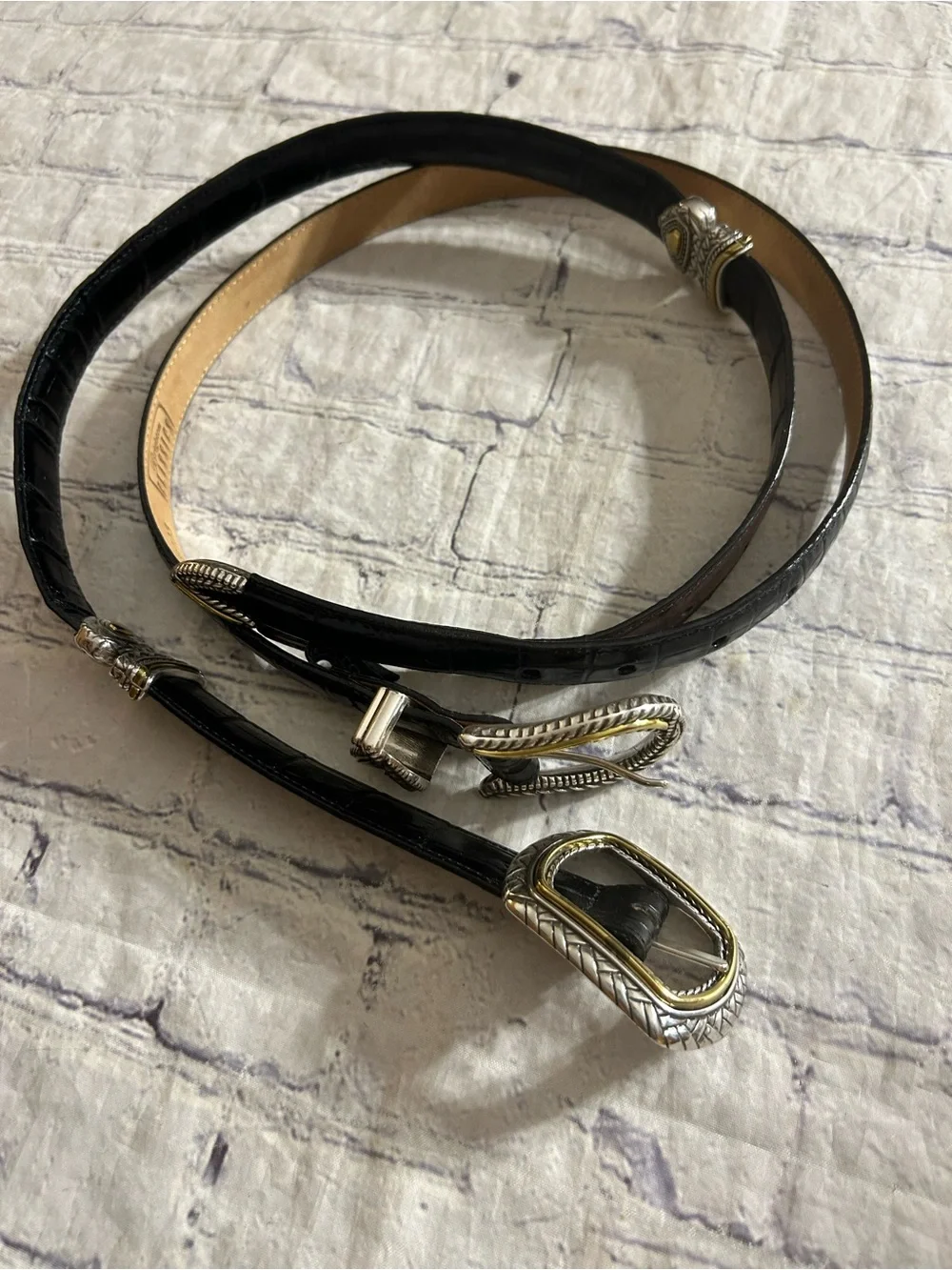 BRIGHTON CLASSICS AND REVERSIBLE BLACK & BROWN CROC EMBELLISHED BUCKLES BELTS S